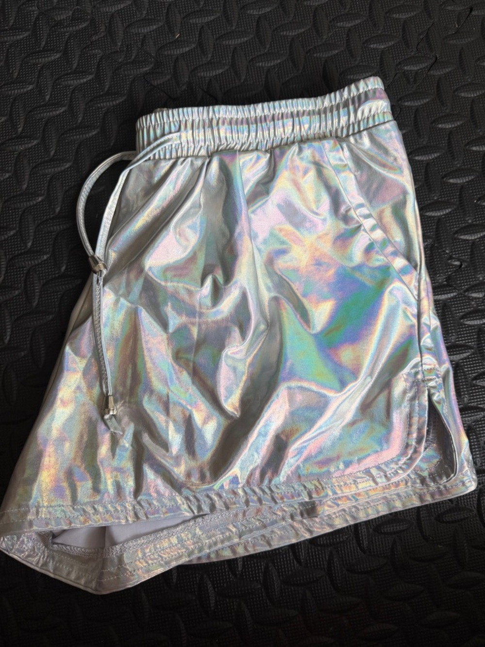 SHEIN Holographic Silver Athletic Shorts